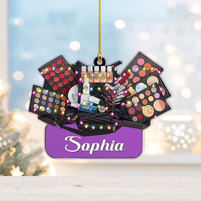 Personalized Makeup Tools Christmas Ornament 2025, Makeup Box Christmas Ornament Gift for Makeup Artist, Christmas Tree Decor for Makeup Shop, Gift for New Makeup Coworkers (Makeup 9)