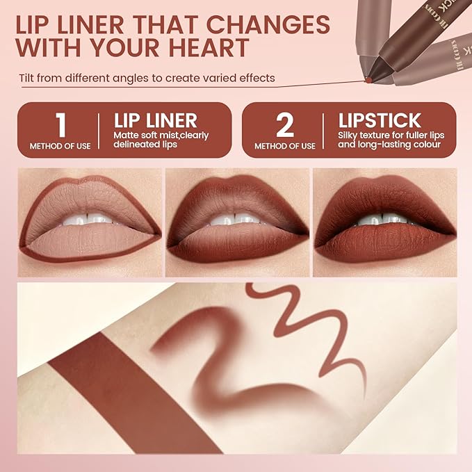 Noerrors 3Pcs Dusty Antique Rose Lip Liner and Lipstick Set Kit for Women Nude Brown Mauve Matte Fall Lipstick Shades Set Lip Stain Long Lasting Lipstick 24 hour Waterproof and Lip Liners Pencil Set