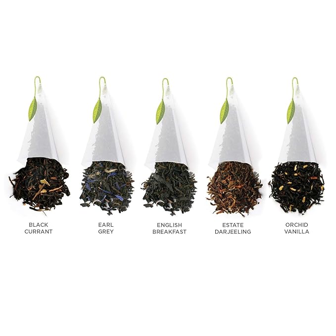 Tea Forte Assorted Black Tea Petite Presentation Box Tea Gift Set Sampler, 10 Count, 2 of Each Variety Individually Wrapped Handcrafted Pyramid Infuser Bags