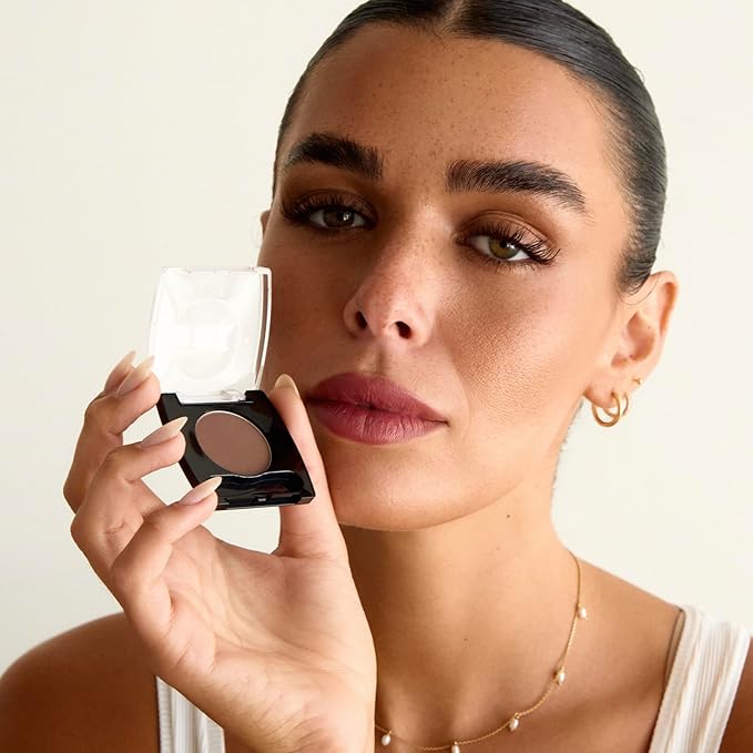 Palladio Brow Powder for Eyebrows, Soft and Natural Eyebrow Powder with Jojoba Oil & Shea Butter, Helps Enhance & Define Brows, Compact Size for Purse or Travel, Includes Applicator Brush, Dark Brown