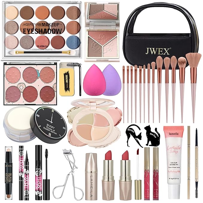 34 Pcs All in One Makeup Kit for Women Full Kit, Makeup Sets Includes Eyeshadow Palette Contour Stick Eyebrow Soap Cosmetic Brush Set Makeup Gift Set for Women Teen (A203)
