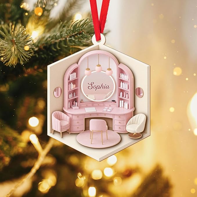 Personalized Makeup Tools Christmas Ornament 2025, Makeup Box Christmas Ornament Gift for Makeup Artist, Christmas Tree Decor for Makeup Shop, Gift for New Makeup Coworkers (Makeup 2)