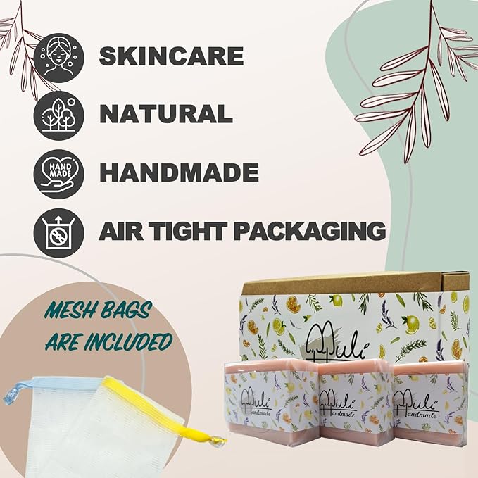 Natural Handemade Bar Soap for Men and Women with Essential oils, Scented Bar Soaps for Bath, Fragrance Regular Use Gift Set (Pack of 3) Rose Marseille