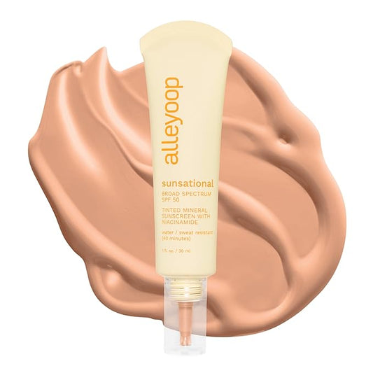 Alleyoop Sunsational Tinted Moisturizer SPF 50 for Face Broad Spectrum – 100% Mineral Face Sunscreen with Jojoba, Hydrating & Soothing Tinted Sunscreen, Vegan & Cruelty-Free (Glisten)