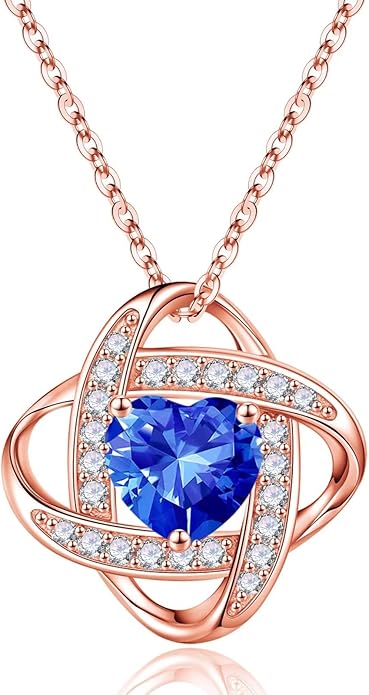 Iefil 925 Sterling Silver Love Knot Birthstone Necklace, Natural or Created Gemstone, Anniversary Birthday Gifts for Women, Jewelry Gifts for Wife Mom Girlfriend