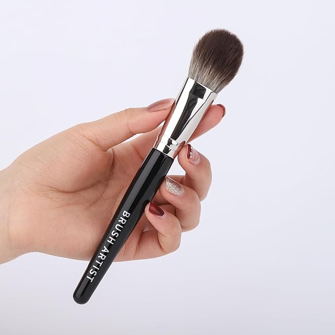 BRUSH ARTIST 12 PCs Black Silver Makeup Brush Set with Cotton Bag, Foundation Sponge, Face Powder Brush, Contour Brush, Blush Brush, Eyeshadow Brush, Eyebrow Brush, Concealer Brush