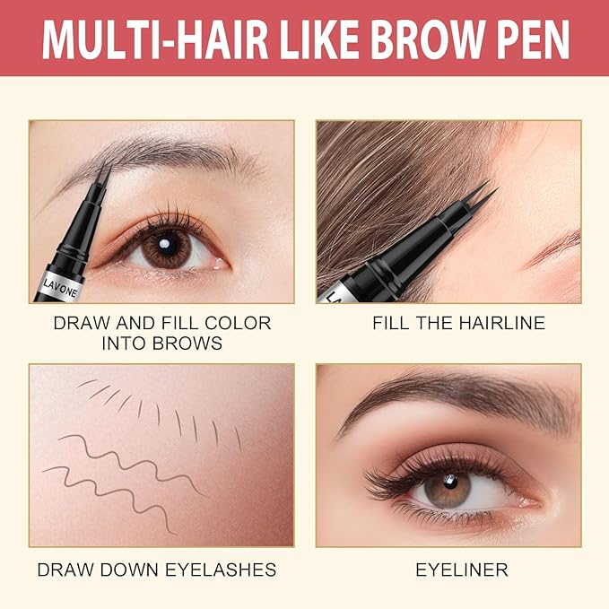 LAVONE Hair-Like Eyebrow Pen Makeup kit, Eyebrow Pencils for Women with Waterproof Microblading Eyebrow Pencil, Eyebrow Pomade, Eyeliner and Eyebrow Brush, Create Full, Natural Brows, Blonde