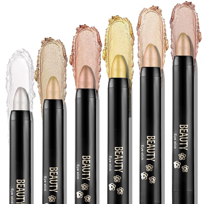 Boobeen 6PCS Cream Eyeshadow Stick Waterproof Pencil Crayon Eye Brightener Shimmer Pen Create Glitter Makeup, Easy to Use
