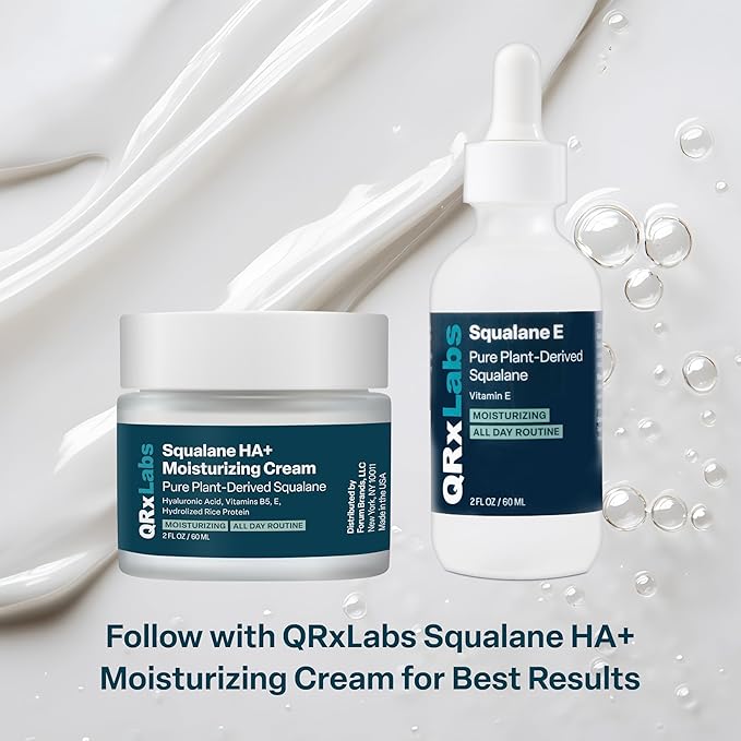 QRxLabs Pure Organic Squalane Oil & Vitamin E Oil for Face & Skin - 2 Fl Oz - USDA & ECOCERT Certified Organic Sugarcane - Hydrating Facial, Body & Hair Formula - Reduces Fine Lines & Wrinkles
