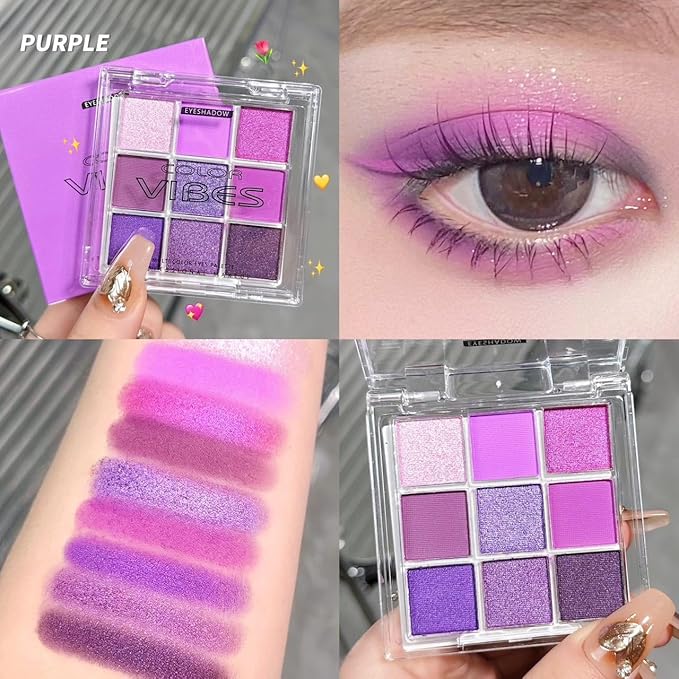 Go Ho 9 Colors Purple Eyeshadow Palette,Light to Dark Purple Eye Shadow Palette,Matte&Shimmer Eye Makeup Palette,Waterproof Powder Eyeshadow Makeup