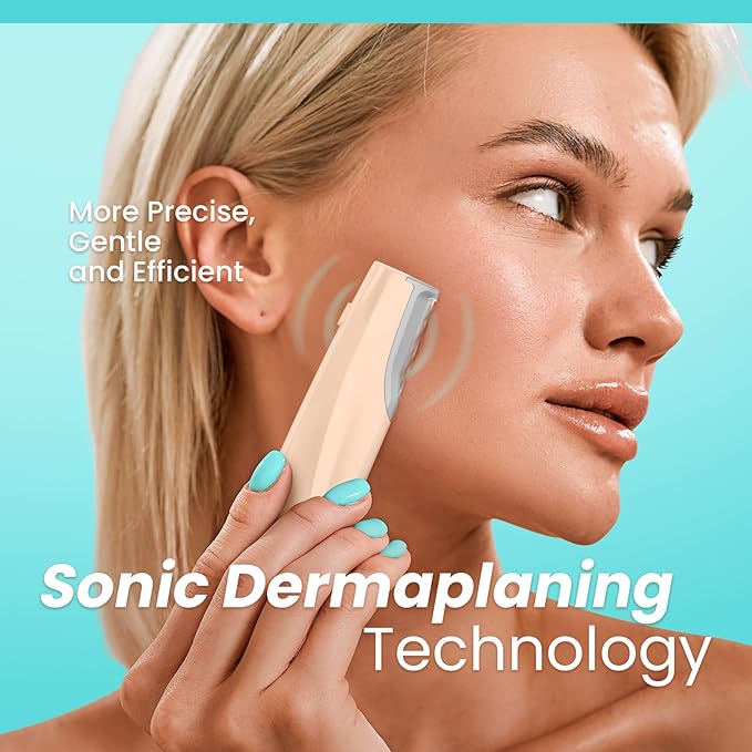 Sonic Dermaplaning Tool for Face - Rechargeable Dermaplane Razor with 6 Refill Dermablades, Facial Hair & Peach Fuzz Remover for Women (Pink)