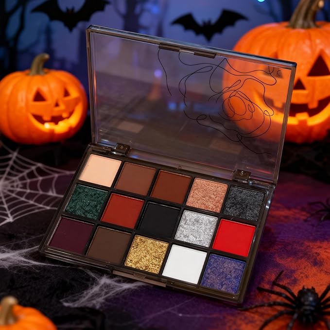 Erinde Warm Neutral Smokey Eyeshadow Palette, 15 Colors Matte Shimmer Metallic, Brown Terracotta Champagne Black White Red, High-Pigment Blendable Eye Shadow for Daily Wear, Parties & Halloween