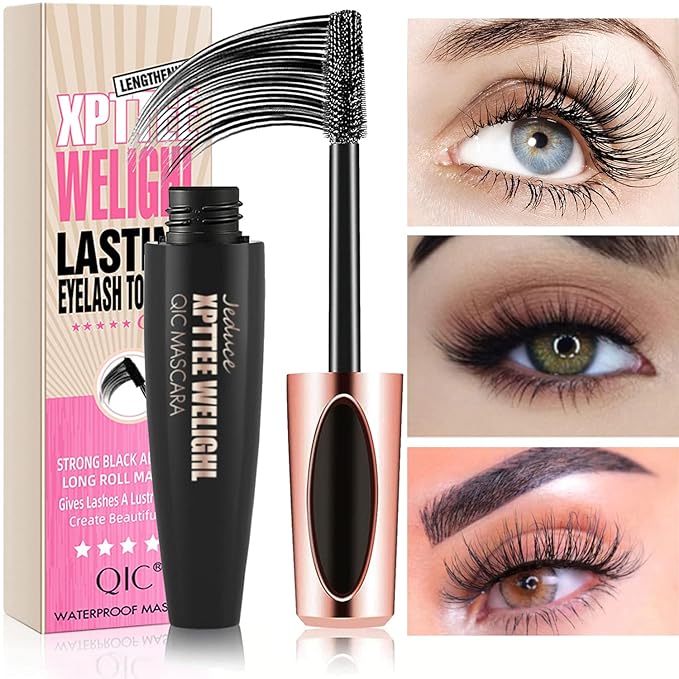 4D Silk Fiber Lash Mascara Extension - 4 Pack Voluminous, Waterproof & Smudge-Proof, Long-Lasting No Flaking, Natural No Clumping, All Day Exquisitely Full