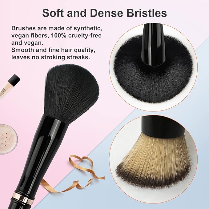 Jilier Travel Makeup Brushes with Case, 4 in 1 Makeup Brush Set, Powder Brush, Foundation/Blush Brush, Eyeshadow Brush, Concealer Brush, Double Ended Makeup Brush Ideal for Liquid, Cream, Powder