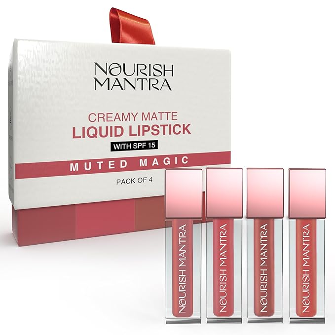NOURISH MANTRA Matte Liquid Lipstick with SPF/Mini Lipstick/Water Proof/Smudge Proof/Transfer Proof/Long Lasting/For All Skin Tones/Set of - 4 (1.2ml Each)