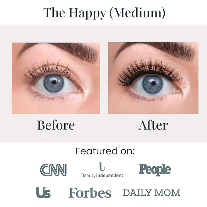 FlutterHabit The Happy Medium Lashes, DIY Lash Extensions [Up to 10 Day Wear], Mid-Length & Doll Eyed Cluster Lashes, Salon Quality Eyelashes Extensions, Natural Lashes, No Lash Glue Included
