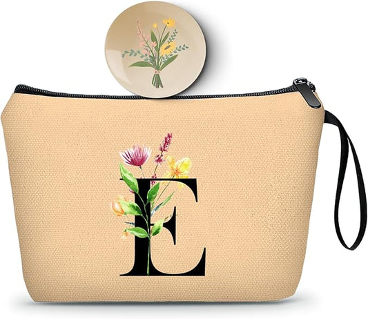Women Birthday Unique Bride to be Bridal Shower Initial Gifts for Mom Sister Friend Her Teacher Aunt Makeup Cosmetic Bag with Mirror Mothers Day Christmas Graduation E