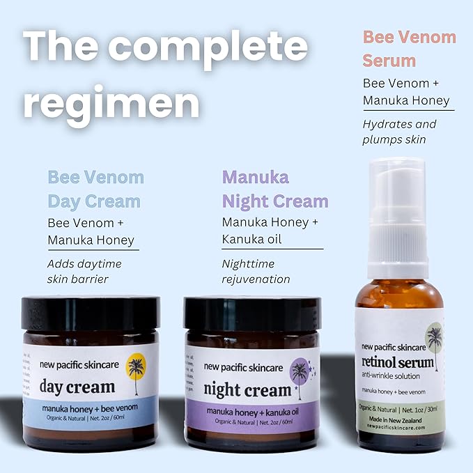 Organic Bee Venom + Manuka Day Barrier Face Moisturizer | Hydrating, Anti-Wrinkle, Collagen Booster | 2.5 month supply, 2oz/60ml | Made in New Zealand