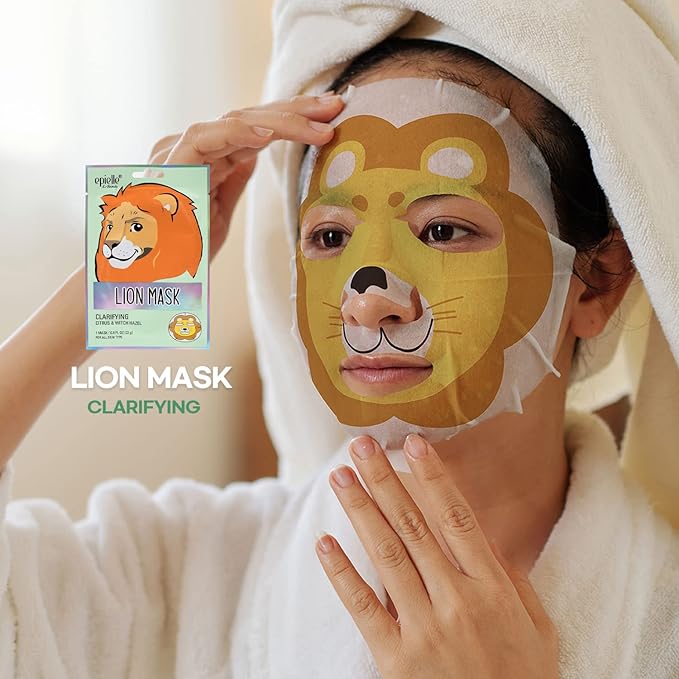 Epielle Animal Character Sheet Masks 12 Pack, Moisturizing & Hydrating Face Mask with Hyaluronic Acid & Fruit Extract, Korean Skin Care, Girls Spa Party Favors, Sleepover, Self Care Gifts for Women