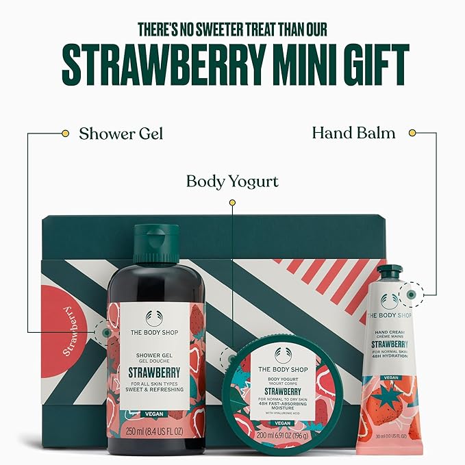 The Body Shop Strawberry Gift Set - 3 Piece Set, Shower Gel, Body Yogurt, Hand Cream, Vegan