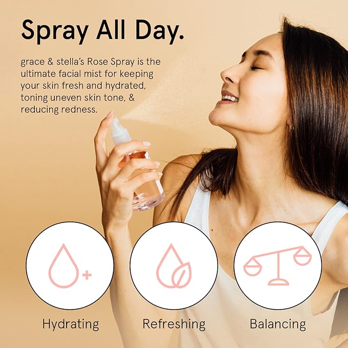 grace & stella Award Winning Rose Water Spray for Face with Glycerin & Aloe Vera - Travel Size (30ml) - Rosewater Face Mist for All Skin Types - Hydrating, Calming, Rejuvenating Facial Toner - Vegan