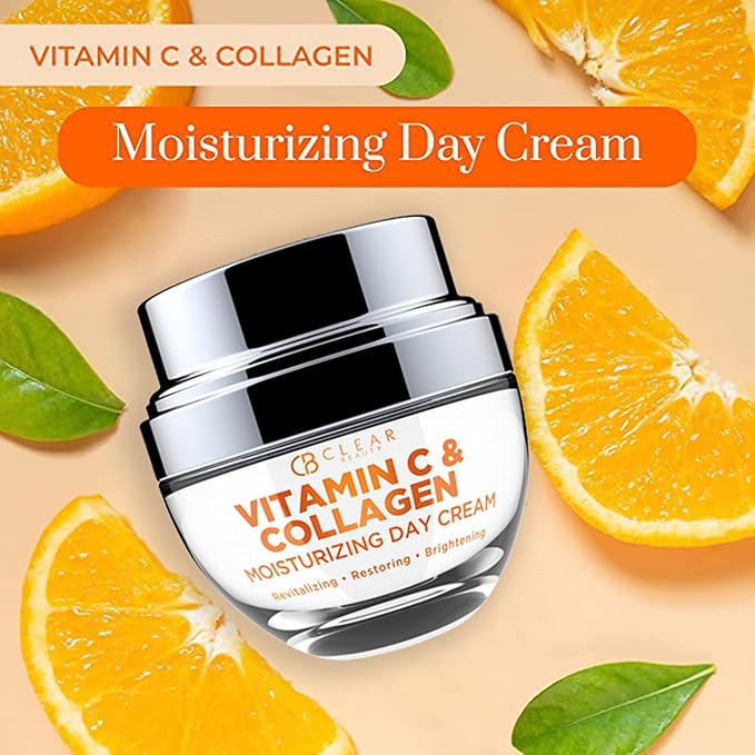 Clear Beauty Vitamin C & Collagen Daily Face Moisturizer - Dermatologist Tested, Restores & Brightens Skin Tone, Firming, Anti-Aging Cream, Cruelty-Free Korean Skin Care, All Skin Types - 2 Pack
