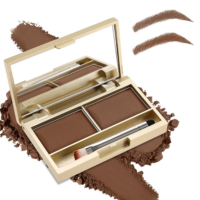 Boobeen Eyebrow Powder Kit, 2-color Waterproof Eyebrow Palette Makeup to Definer & Filler Brows, Eyebrow Color Powder Shape Natural Looking Brow - with Mirror Brush