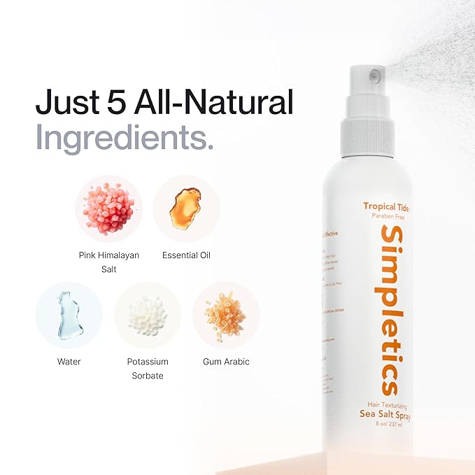 Simpletics Himalayan Sea Salt Hair Spray (Pineapple Scent) – Natural 5-Ingredient Formula for Beach Waves & Volume – Light Hold, Non-Greasy, Paraben & Sulfate Free – Unisex 8 fl oz