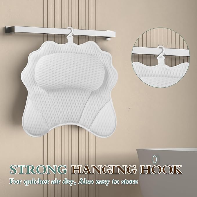 Bath Pillow RUVINCE Ergonomic Luxury Bathtub Pillow with Head,Neck, Shoulder and Back Support, 4D Bath Pillows for tub with 6 Powerful Suction Cups, Fits All Bathtub