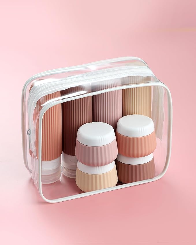 Travel Bottles - 8 Pack, TSA Approved 3 oz Travel Containers for Toiletries, Clear Bag, Leak Proof Silicone Squeezable Essentials Jars