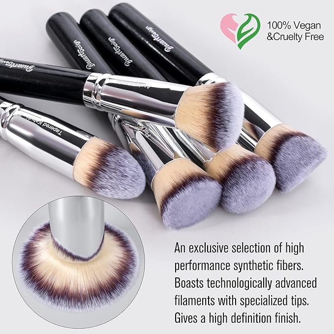 Bueart Design 16Pcs Ultra soft Essential Makeup Brushes set Professional makeup brush set with Premium vegan Hair for Foundation concealer eyeshadow face Contour Blush (16Pcs Pearl Black)