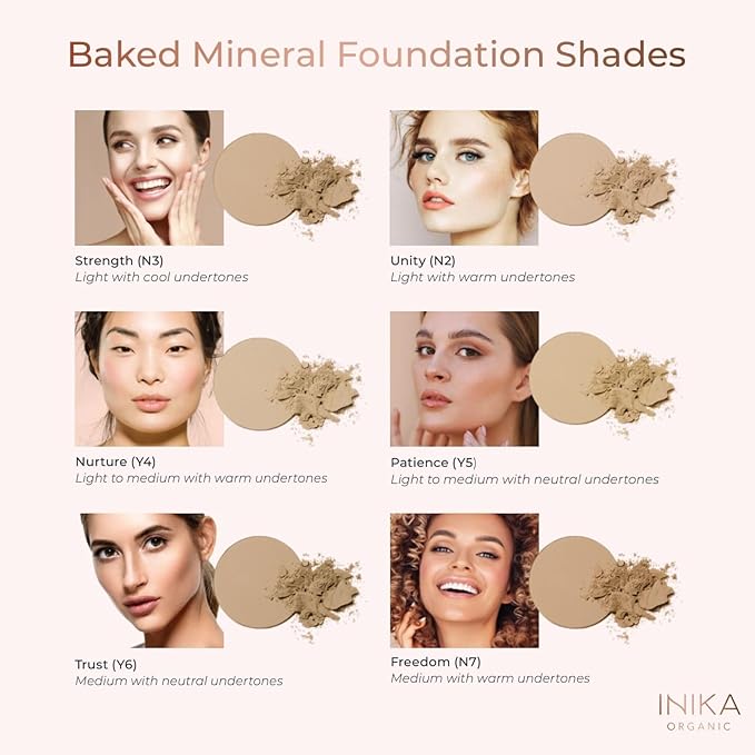 INIKA Organic Buildable Baked Mineral Foundation Compact Powder - Lightweight, Breathable Natural Base with Hydrating Squalane and Magnolia Bark Extract - Natural and Vegan Makeup, Trust, 0.28 oz