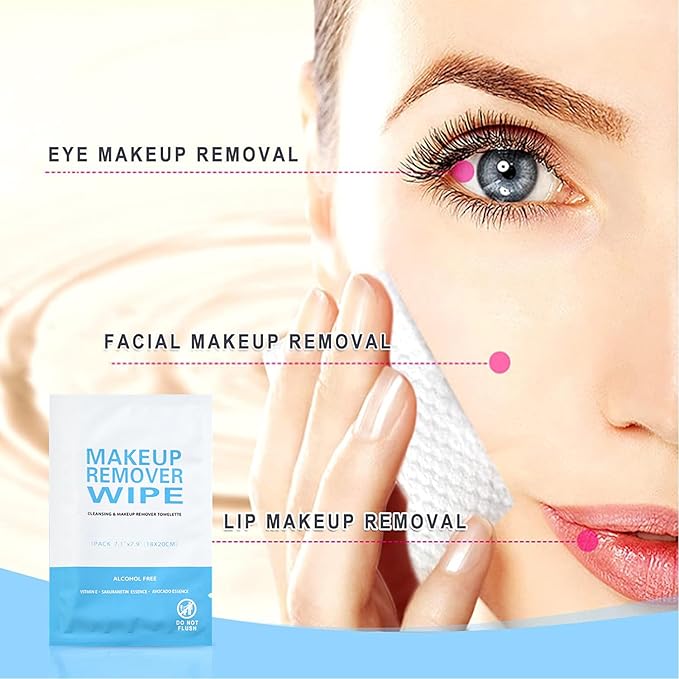 100 Pack Individual Makeup Remover Wipes, Individually Wrapped Face Cleansing Wipes, Travel Makeup Remover Cloth for Travel, Hotel Skin Care