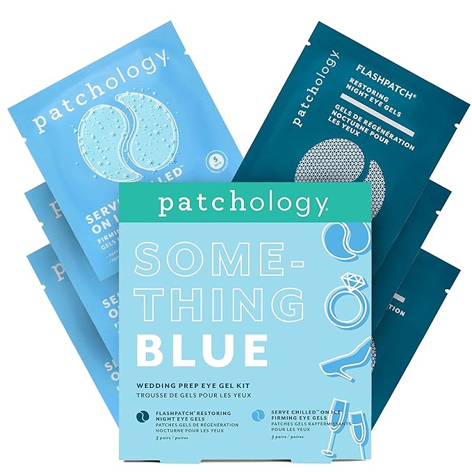 Patchology Bridal Shower Gift Box – Something Blue Cooling Under Eye Patches for Brides & Bridesmaids, Depuffing & Firming Gel Masks with Peptides & Bakuchiol – Wedding Skincare Gift Set