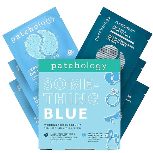 Patchology Bridal Shower Gift Box – Something Blue Cooling Under Eye Patches for Brides & Bridesmaids, Depuffing & Firming Gel Masks with Peptides & Bakuchiol – Wedding Skincare Gift Set