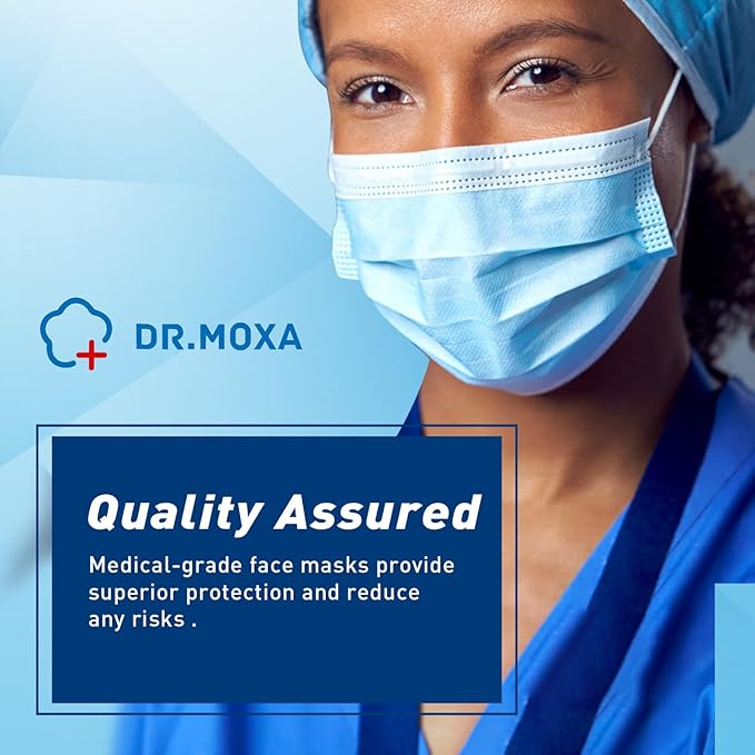 DR.MOXA 1000 Pack Disposable Medical Face Masks Breathable(10 Boxes, 100pcs/Box) 3 Ply Masks for Protection Blue