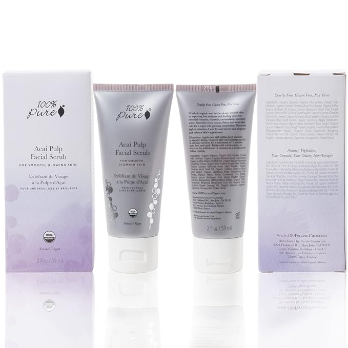 100% PURE Acai Pulp Facial Scrub, Exfoliating, Organic Face Wash (2 Fl Oz)
