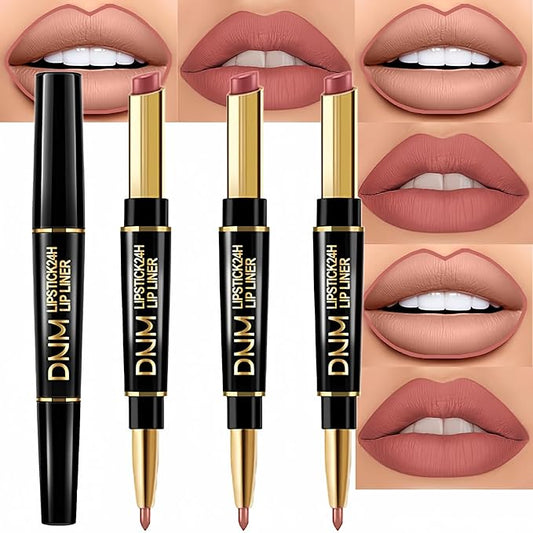 evpct 3Pcs Dusty Antique Rose Lip Liner and Lipstick Set Kit for Women Nude Beige Mauve Matte Fall Lipstick Shades Set Lip Stain Long Lasting Lipstick 24 hour Waterproof and Lip Liners Pencil Set