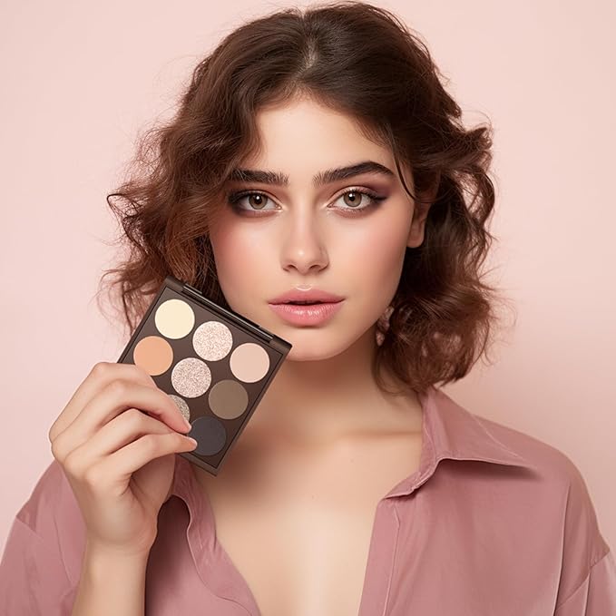 Neutral Eyeshadow palette, Nude eye shadow palette, Matte, Metallic Shimmer Finish, High-Pigment eyeshadow makeup palette with Mirror, Long-lasting Wear, Vegan, Cruelty-free - 0.5oz