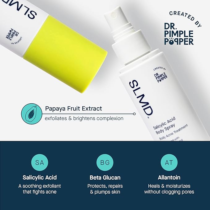 SLMD by Dr. Pimple Popper | Salicylic Acid Body Spray | Exfoliating Body Acne Treatment to Treat and Prevent Blackheads and Whiteheads | 3 fl. oz.