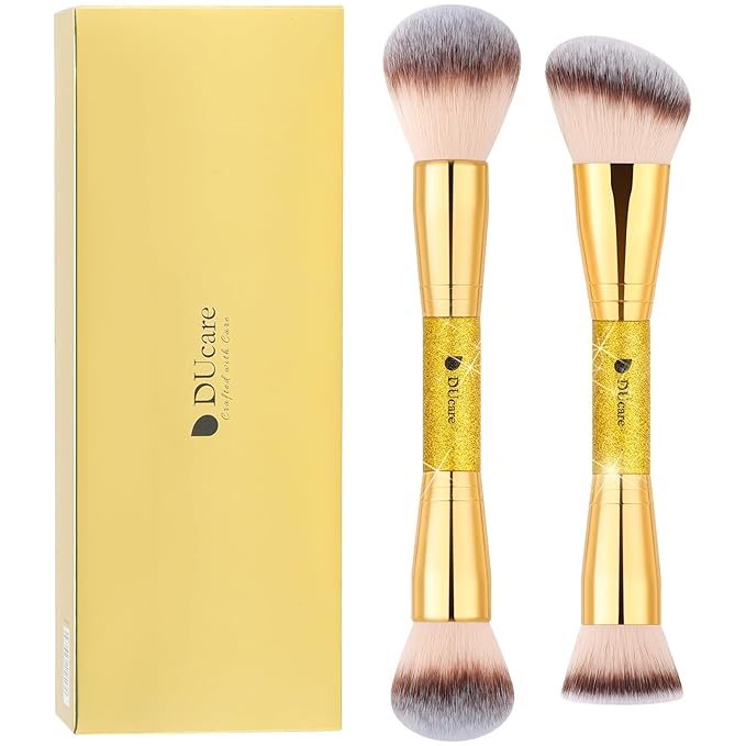 DUcare Makeup Brushes 2Pcs Double Ended Foundation Contour Bronzer Setting Powder and Blush Brush ideal for cream or powder