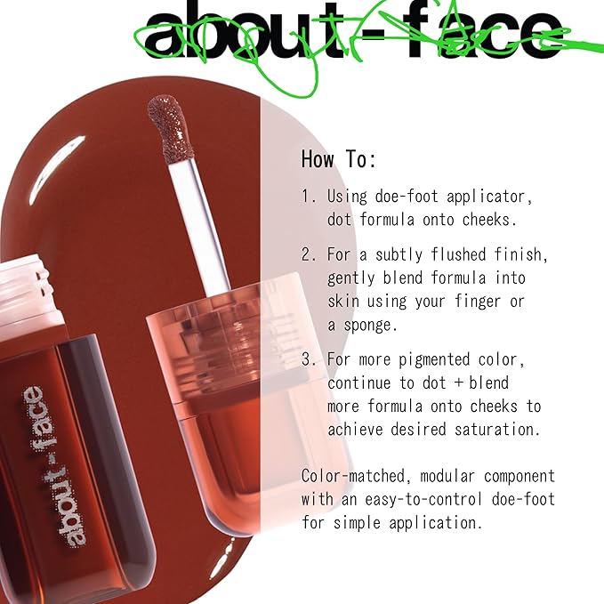 about-face Blush Rush Liquid Blush – Hydrating, Buildable Formula with Jojoba Oil, Hyaluronic Acid, and Squalane – Long-Lasting Dewy Finish – Vegan & Cruelty-Free (Grand Prix – Rich Brown)