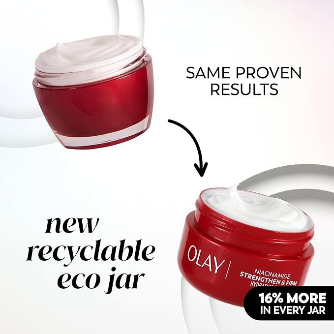 Olay Niacinamide Face Moisturizer, Strong & Firm Cream for Women, Anti-Aging, Anti-Wrinkle, Firming Skin Care, Evens, Hydrates to Repair Barrier, Recyclable Sustainable Eco Jar, Non-Greasy, 2 oz