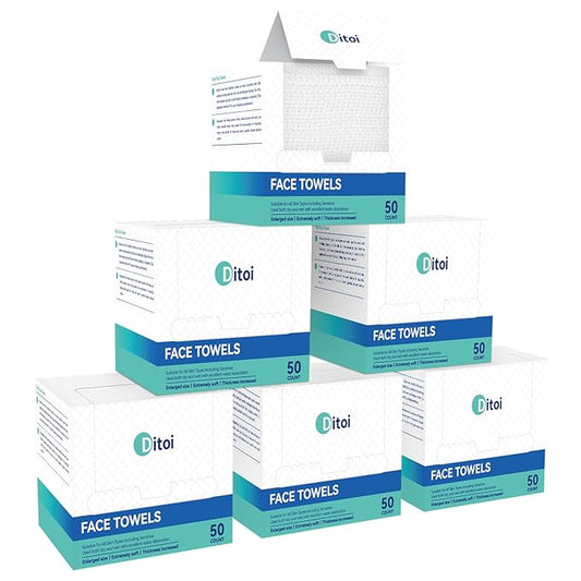 Ditoi Disposable Face Towels,Ultra Thick Face Towelettes XL, Lint-Free Facial Wipes for Makeup Removal,10"×12", 300 Count (6 Pack),Pearl-textured