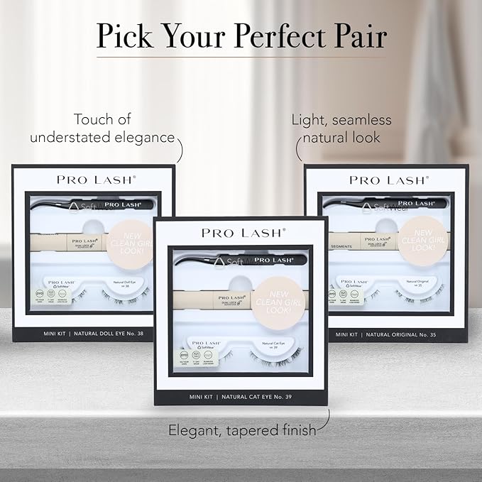 Pro Lash SoftWear Clean Girl Mini Lash Clusters Kit - Natural-Looking, Lightweight Lashes - 7-Day Cluster Eyelash Extensions Waterproof Lashes Clusters - Single Set - Original No. 35