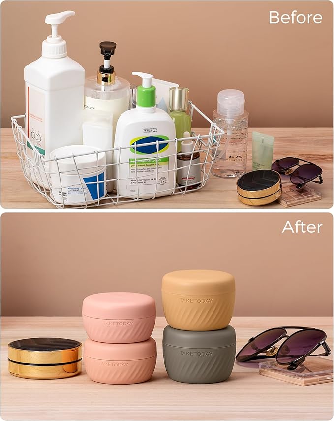 TakeToday Travel Containers for Toiletries, Leak-proof, TSA Approved, Refillable Silicone Cream Jars with Lid Travel Size Essential for Cosmetic toiletry Cream, 2oz, 4 Pack (Apricot)
