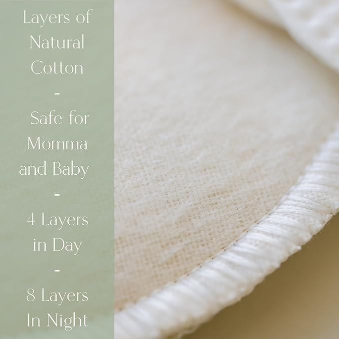 Day & Night Reusable Nursing Pads for Breastfeeding, 100% Cotton—Day 4‑Layer, Night 8‑Layer Overnight Protection – 4 Pack (Natural/Sage)