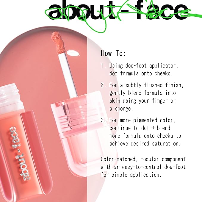 about-face Blush Rush Liquid Blush – Hydrating, Buildable Formula with Jojoba Oil, Hyaluronic Acid, and Squalane – Long-Lasting Dewy Finish – Vegan & Cruelty-Free (Starting Line – Peachy Pink)