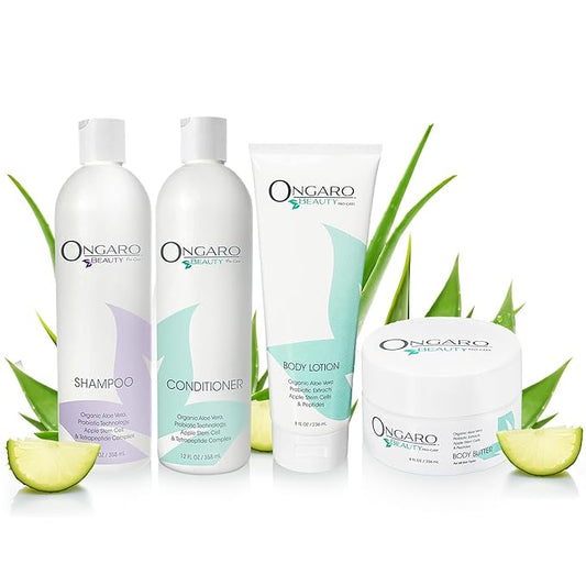 Ongaro Beauty - Ultimate Hair & Skin Care Bundle: Organic Shampoo & Conditioner, Whipped Shea Body Butter, and Body Lotion Set - Hydrating and Anti-Aging Solutions for All Hair & Skin Types - 4 Items