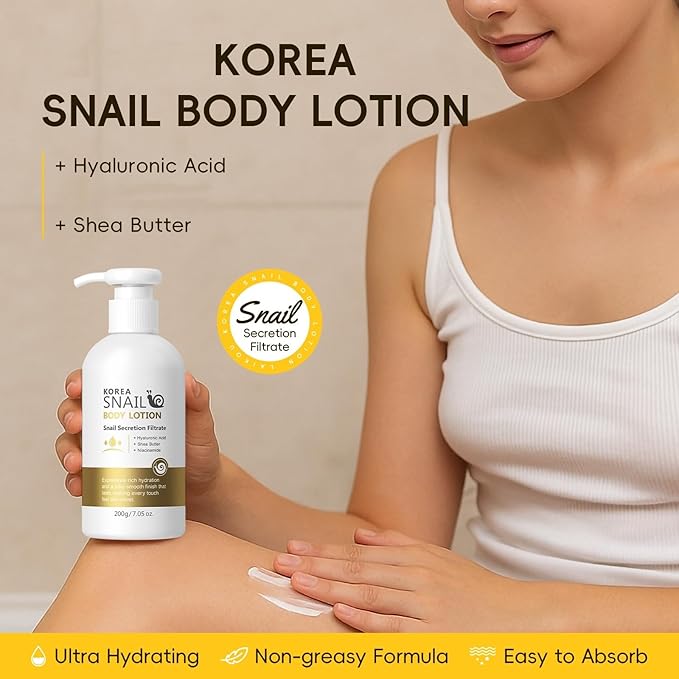 Snail Mucin Moisturizer - Body Lotion for Dry Skin, Smoother Skin, 24hr Moisture, Anti Age Firming Wrinkle Reduction Repair Snail Mucin Body Cream, Face Lotion & Skin Tightening Body Moisturizers